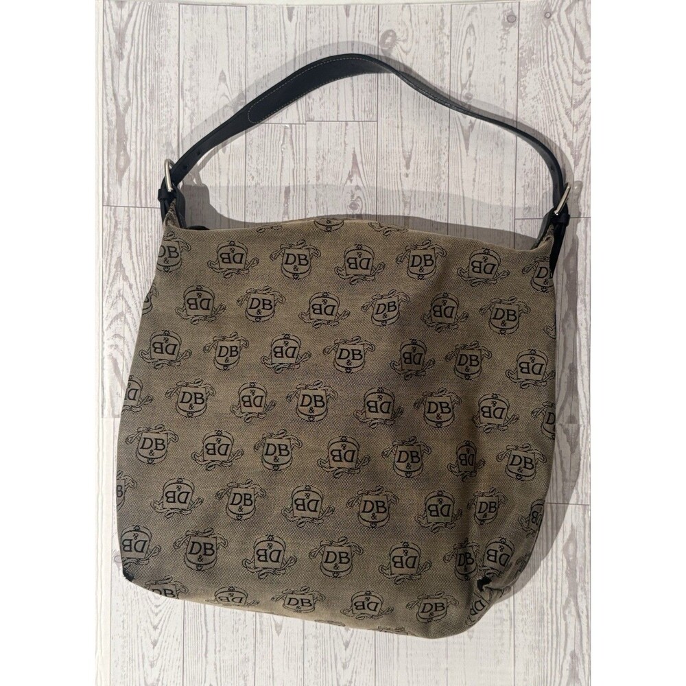 VTG Dooney & Bourke Grey & Black/Brown Large  Signature Hobo Shoulder Bucket Bag